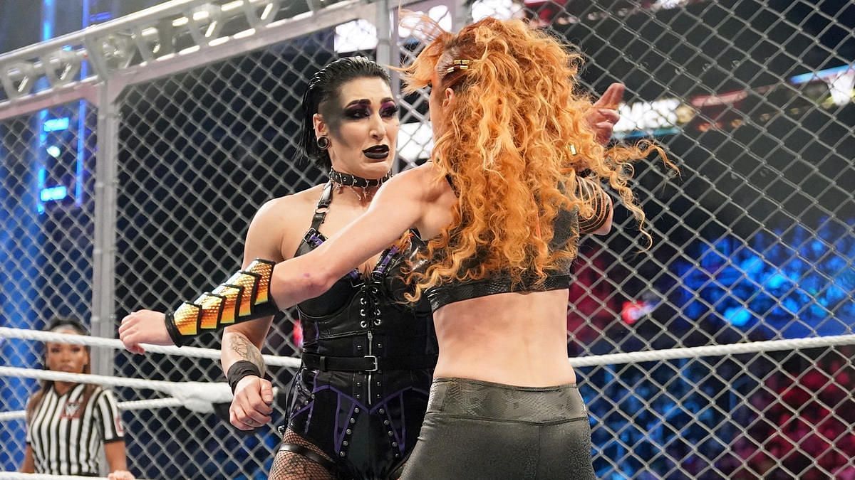 Rhea Ripley and Becky Lynch battling it out at Survivor Series